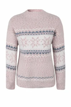Fashion Dear-Lover Retro Snowflake Pattern Mock Neck Fuzzy Sweater Light Pink