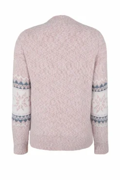 Fashion Dear-Lover Retro Snowflake Pattern Mock Neck Fuzzy Sweater Light Pink