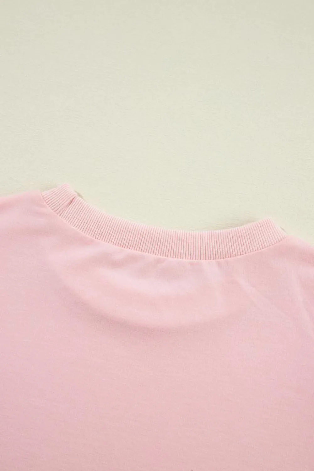 Hot Dear-Lover Rhinestone Pearl Puff Half Sleeve Top Light Pink