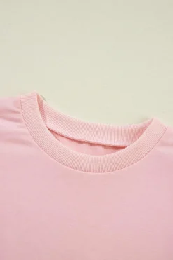 Hot Dear-Lover Rhinestone Pearl Puff Half Sleeve Top Light Pink
