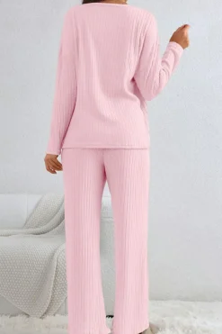 Discount Dear-Lover Ribbed Knit V Neck Slouchy Two-piece Outfit Light Pink