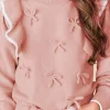 Online Dear-Lover Ruffled Bowknot Ribbed Trim Long Sleeve Sweater Light Pink