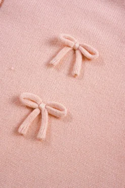 Online Dear-Lover Ruffled Bowknot Ribbed Trim Long Sleeve Sweater Light Pink