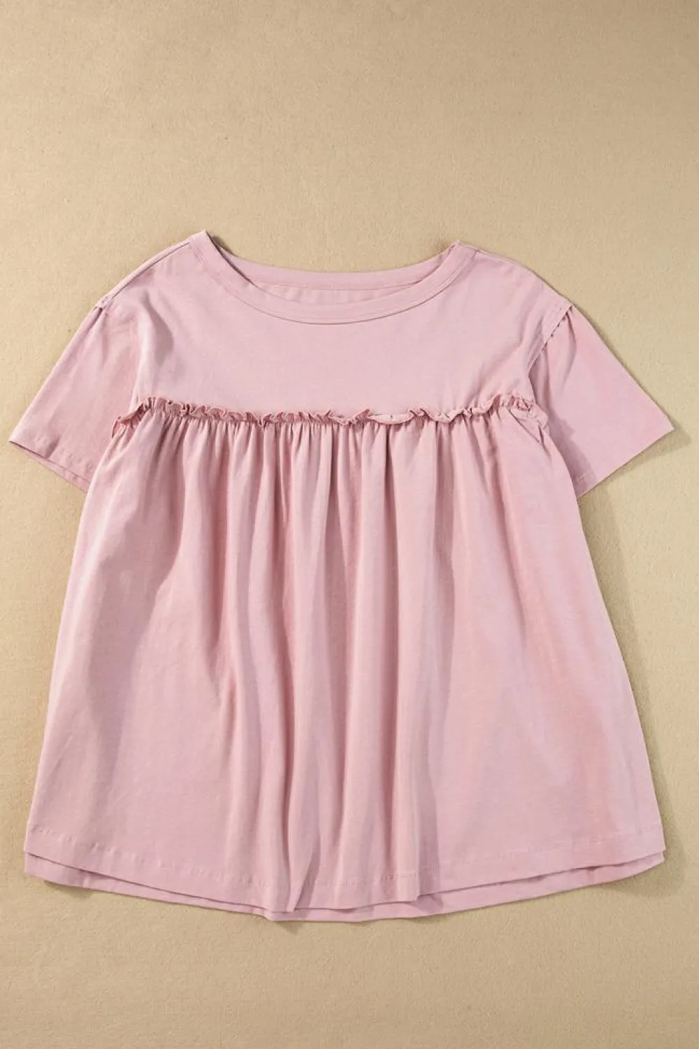 Sale Dear-Lover Ruffled Trim Loose Babydoll Tee Light Pink
