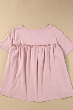 Sale Dear-Lover Ruffled Trim Loose Babydoll Tee Light Pink