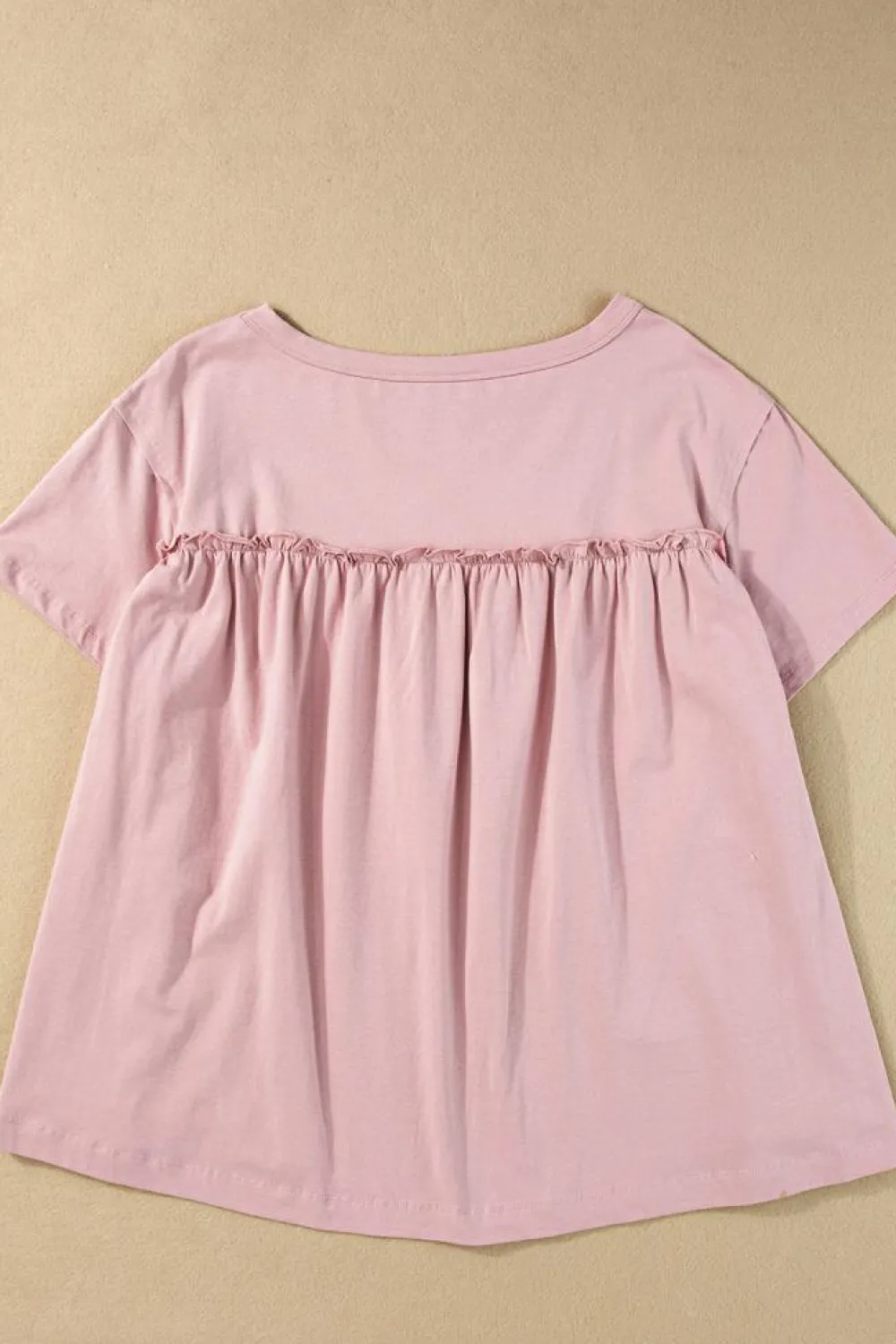 Sale Dear-Lover Ruffled Trim Loose Babydoll Tee Light Pink