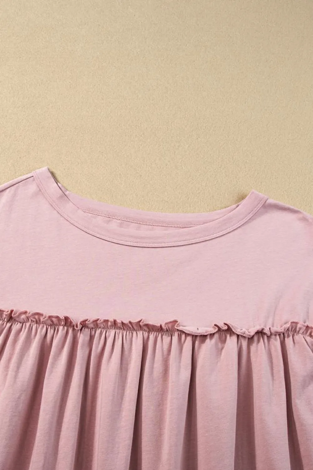 Sale Dear-Lover Ruffled Trim Loose Babydoll Tee Light Pink