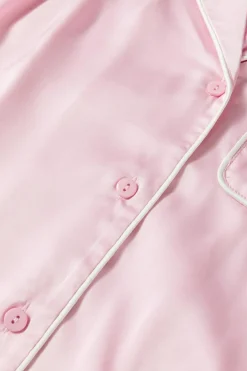 Hot Dear-Lover Satin Knot Accent Shirt and Ruffled Pants Lounge Set Light Pink
