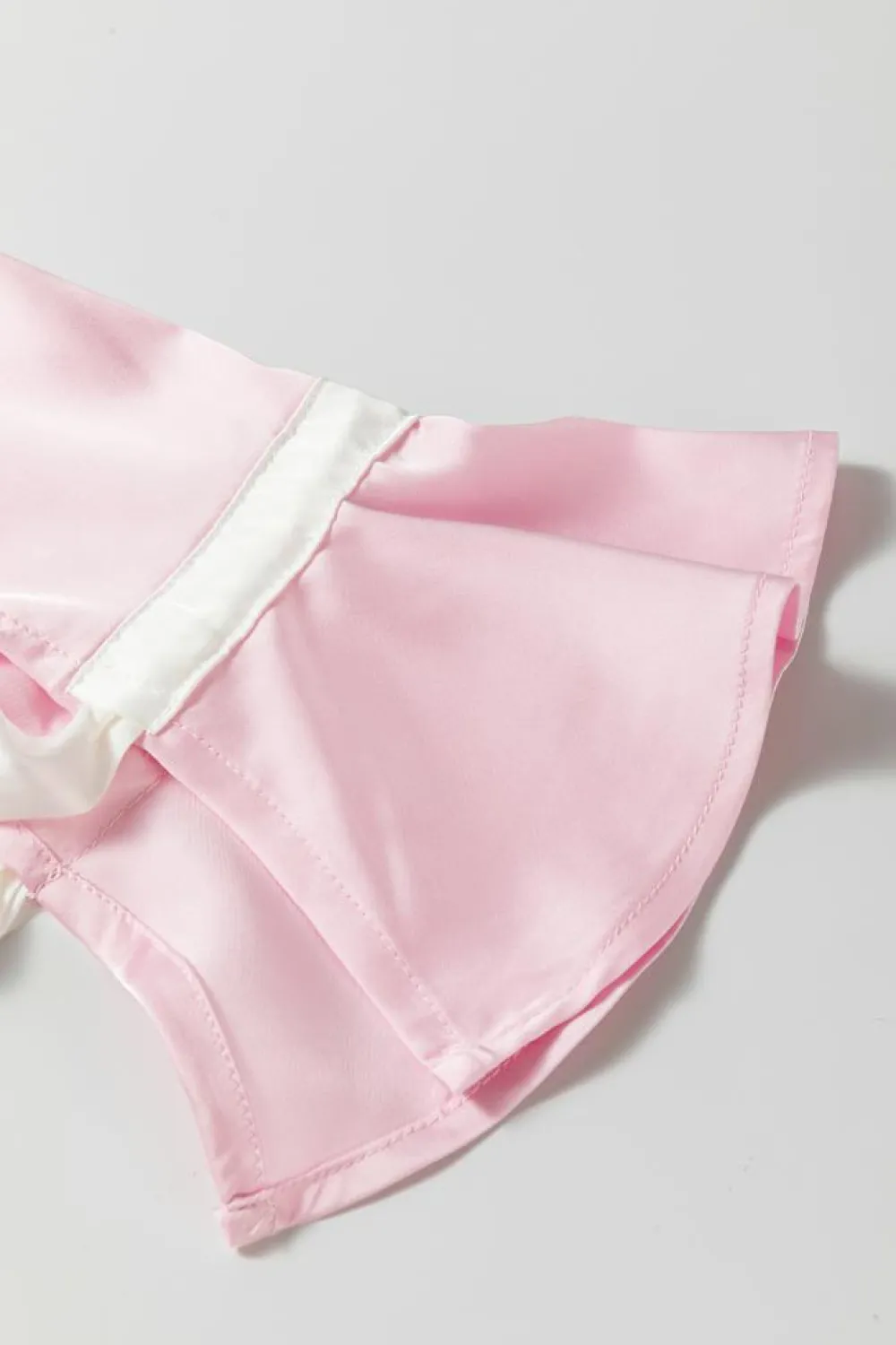 Hot Dear-Lover Satin Knot Accent Shirt and Ruffled Pants Lounge Set Light Pink
