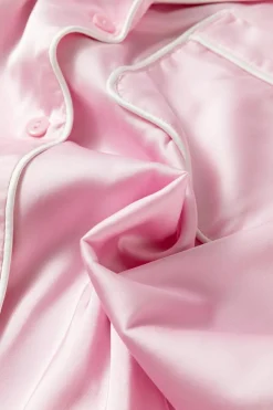 Hot Dear-Lover Satin Knot Accent Shirt and Ruffled Pants Lounge Set Light Pink