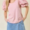 Sale Dear-Lover Scoop Neck Bubble Sleeve Tee Light Pink