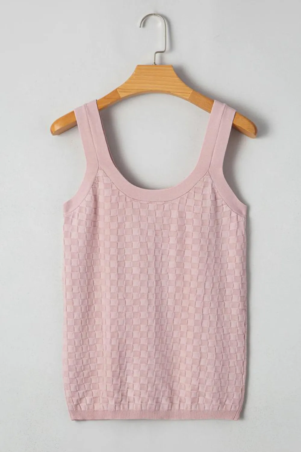 Discount Dear-Lover Solid Textured Checkered U Neck Sweater Vest Light Pink