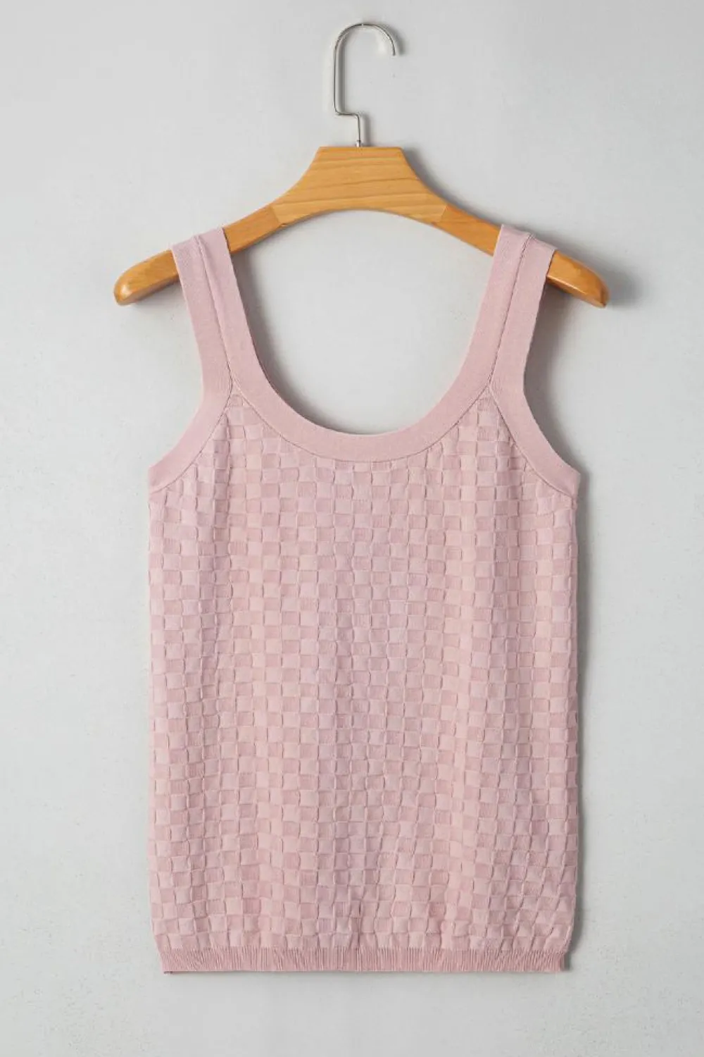 Discount Dear-Lover Solid Textured Checkered U Neck Sweater Vest Light Pink