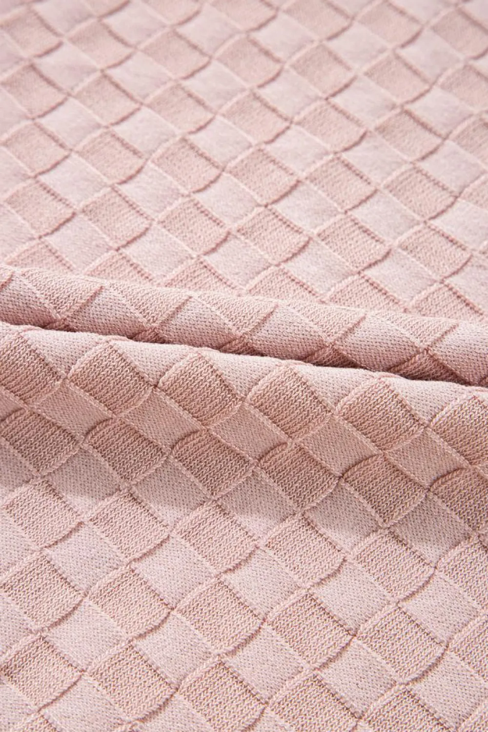Discount Dear-Lover Solid Textured Checkered U Neck Sweater Vest Light Pink