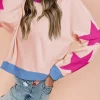 Clearance Dear-Lover Star Patchwork Exposed Seam Oversized Sweatshirt Light Pink