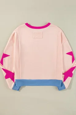 Clearance Dear-Lover Star Patchwork Exposed Seam Oversized Sweatshirt Light Pink