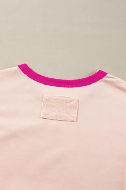 Clearance Dear-Lover Star Patchwork Exposed Seam Oversized Sweatshirt Light Pink