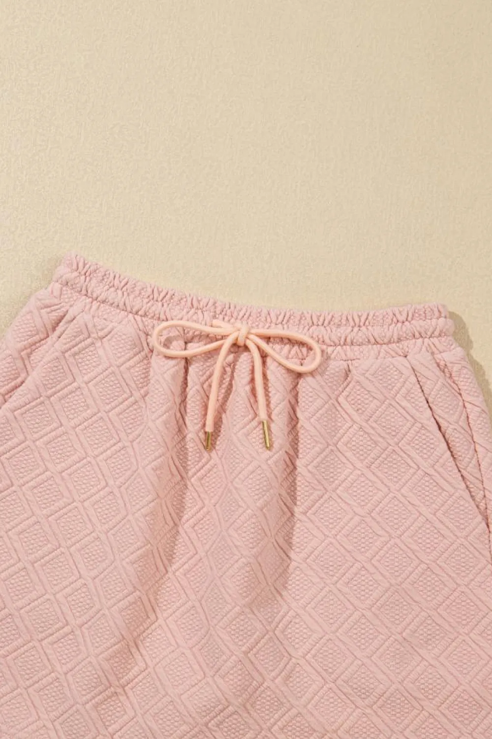 Online Dear-Lover Striped Collared Zip up Textured Skirt Set Light Pink