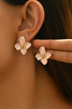 Hot Dear-Lover Sweet Flower Shape Stud Alloy Earrings Light Pink