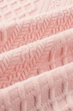Fashion Dear-Lover Textured Puff Sleeve Ruffled V Neck Shift Mini Dress Light Pink