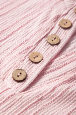 Discount Dear-Lover Textured Short Sleeve Henley Top and Pocketed Wide Leg Pants Light Pink