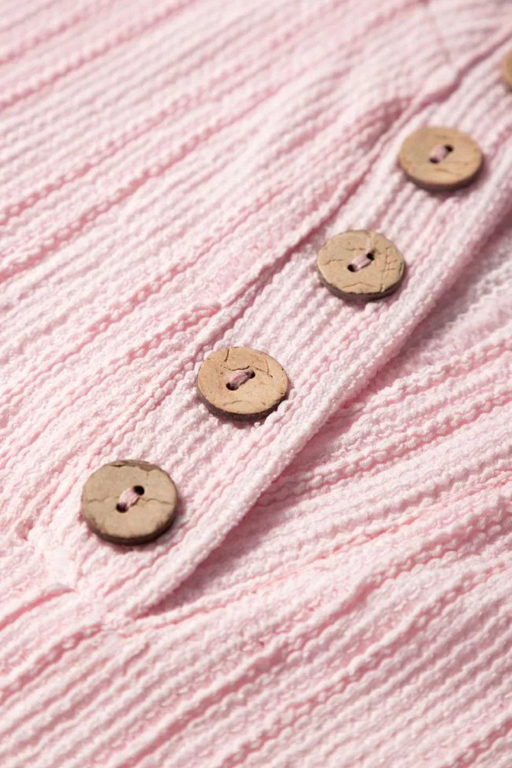 Discount Dear-Lover Textured Short Sleeve Henley Top and Pocketed Wide Leg Pants Light Pink
