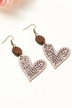Discount Dear-Lover Valentine Hollow-out Love Heart Dangle Earrings Light Pink