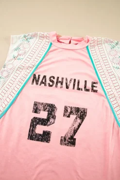 Sale Dear-Lover Vintage Nashville Printed Patchwork Tank Top Light Pink