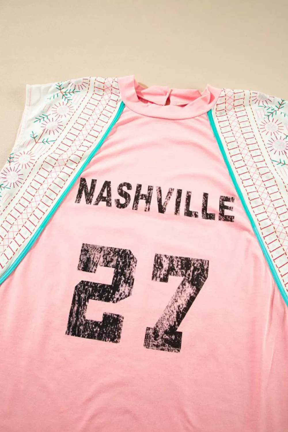 Sale Dear-Lover Vintage Nashville Printed Patchwork Tank Top Light Pink