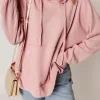 Outlet Dear-Lover Waffle Knit Fleece Lined High Low Oversized Hoodie Light Pink