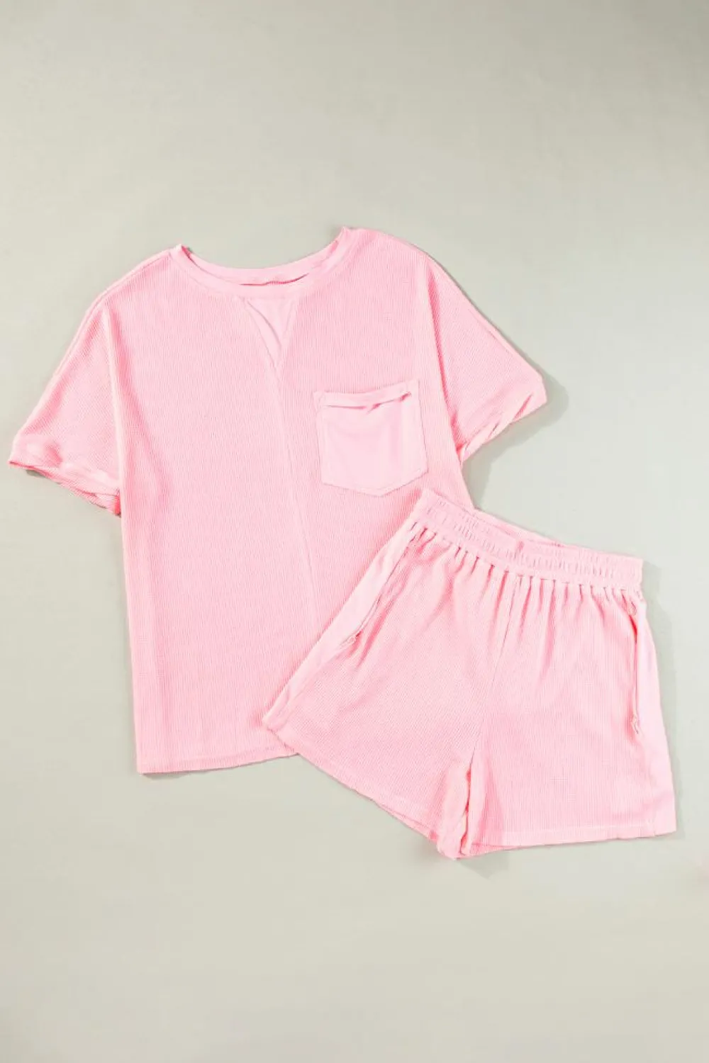 Clearance Dear-Lover Waffle Knit Oversize Tee and Shorts Set Light Pink