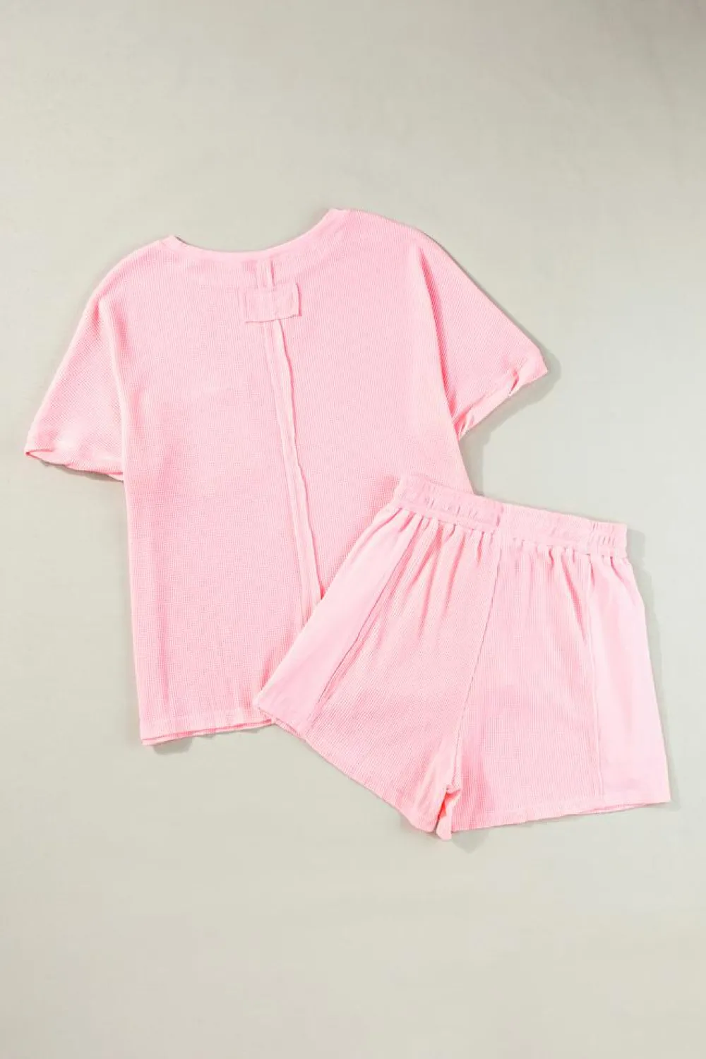 Clearance Dear-Lover Waffle Knit Oversize Tee and Shorts Set Light Pink