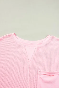 Clearance Dear-Lover Waffle Knit Oversize Tee and Shorts Set Light Pink