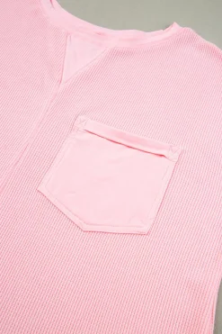 Clearance Dear-Lover Waffle Knit Oversize Tee and Shorts Set Light Pink