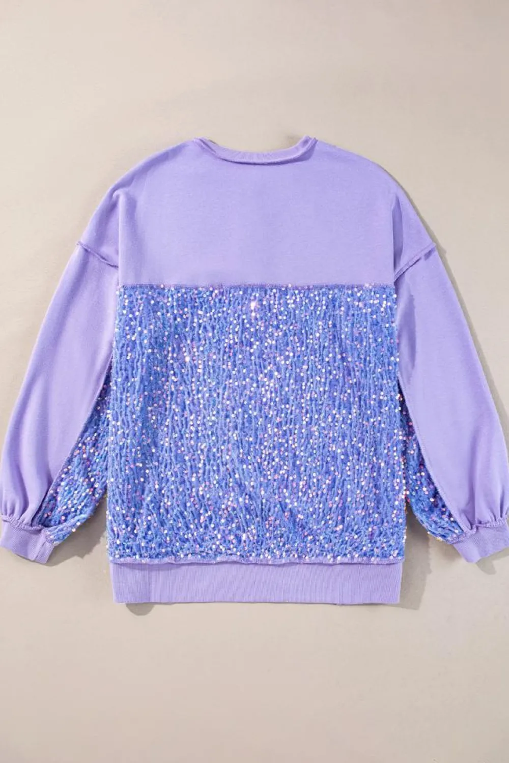 Online Dear-Lover Sequin Patchwork High Low Hem Henley Sweatshirt Lilac