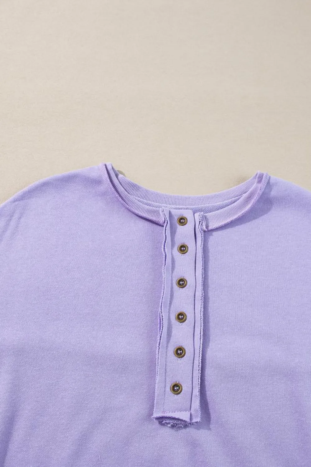 Online Dear-Lover Sequin Patchwork High Low Hem Henley Sweatshirt Lilac