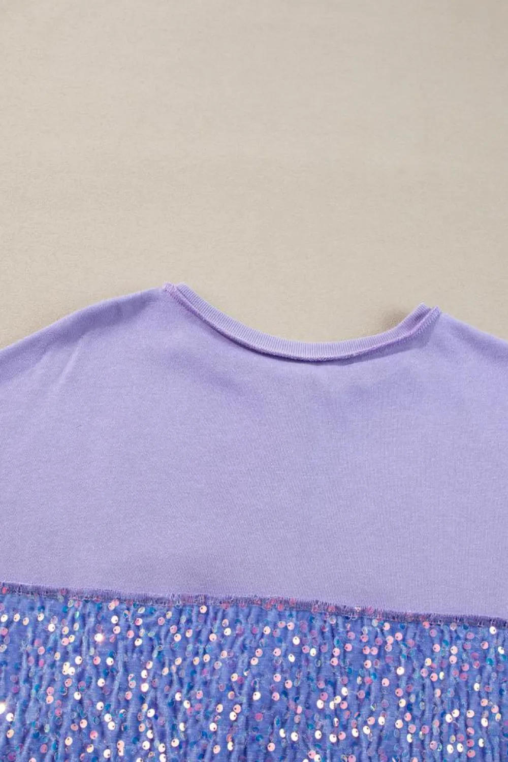 Online Dear-Lover Sequin Patchwork High Low Hem Henley Sweatshirt Lilac