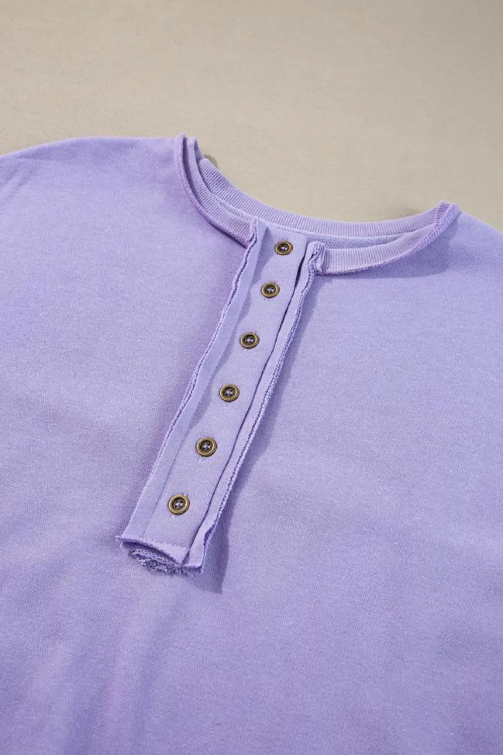 Online Dear-Lover Sequin Patchwork High Low Hem Henley Sweatshirt Lilac