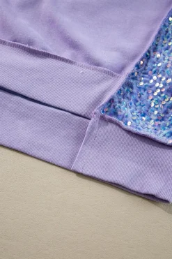 Online Dear-Lover Sequin Patchwork High Low Hem Henley Sweatshirt Lilac