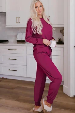 Outlet Dear-Lover Long Sleeve Pullover and Jogger Pants Lounge Set Fiery Red