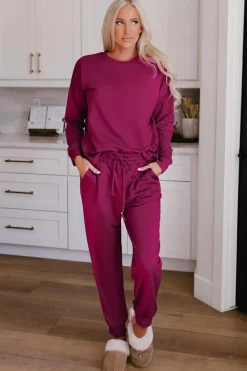 Outlet Dear-Lover Long Sleeve Pullover and Jogger Pants Lounge Set Fiery Red