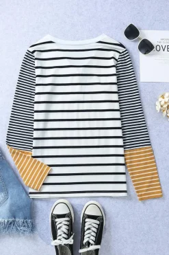 Outlet Dear-Lover Long Sleeve Button Henley Top Stripe