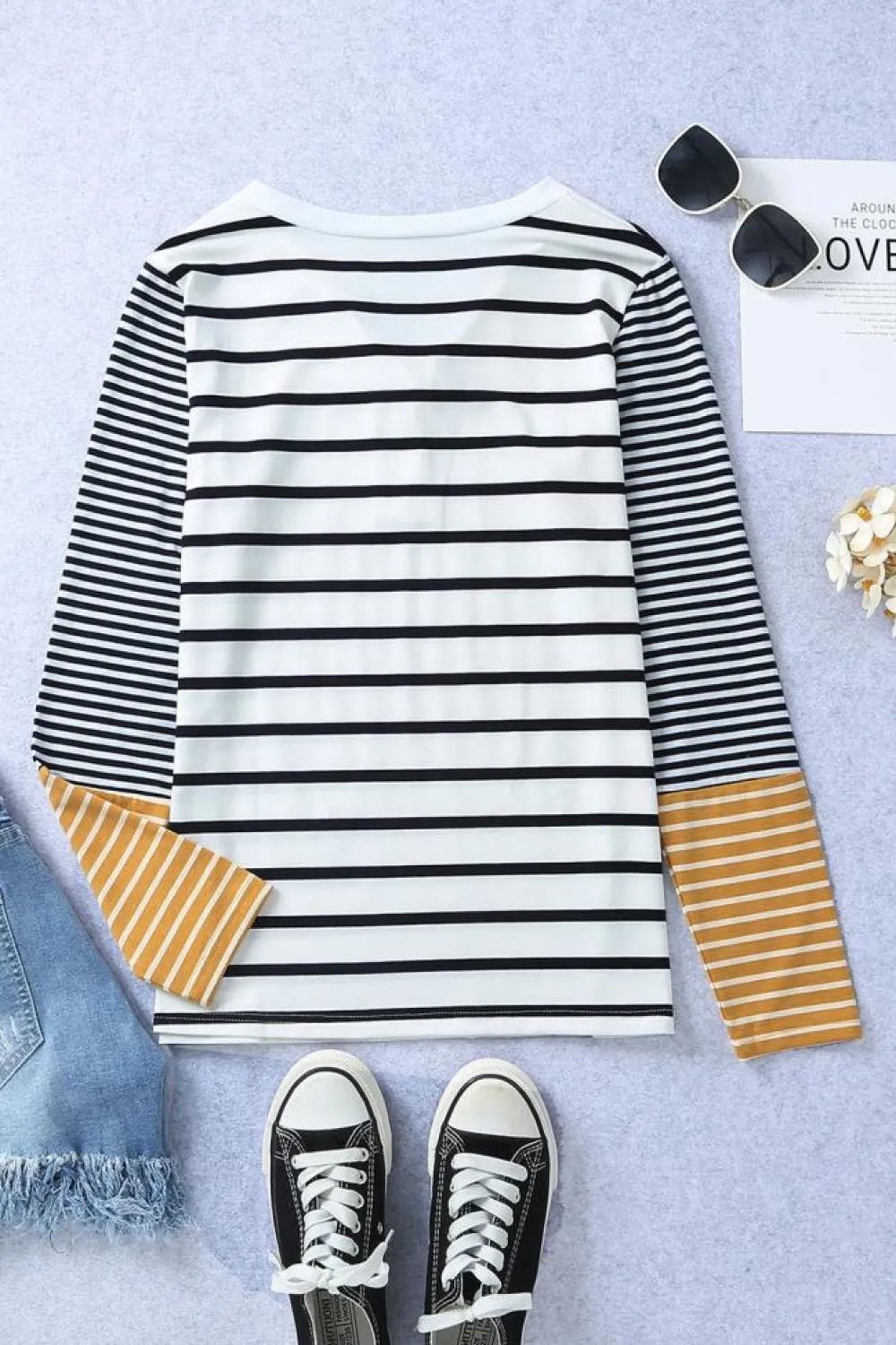 Outlet Dear-Lover Long Sleeve Button Henley Top Stripe