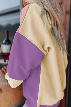 New Dear-Lover Colorblock Patchwork Drop Shoulder Sweatshirt Meadow Mauve