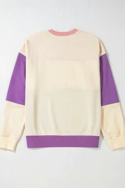 New Dear-Lover Colorblock Patchwork Drop Shoulder Sweatshirt Meadow Mauve