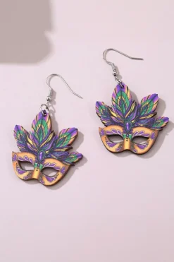 Best Dear-Lover Mardi Gras Mask Dangle Hook Earrings Meadow Mauve
