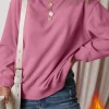 Clearance Dear-Lover Solid Fleece Lined Drop Shoulder Terry Sweatshirt Meadow Mauve