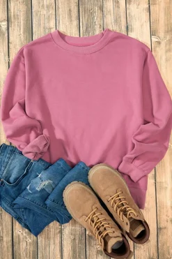 Clearance Dear-Lover Solid Fleece Lined Drop Shoulder Terry Sweatshirt Meadow Mauve