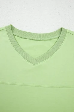 Outlet Dear-Lover Solid Loose V Neck Half Sleeve Tee and Shorts Meadow Mist Green