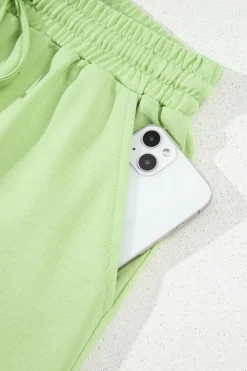 Outlet Dear-Lover Solid Loose V Neck Half Sleeve Tee and Shorts Meadow Mist Green